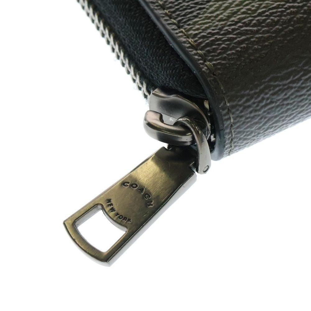 COACH(コーチ) カモ柄 ラウンドファスナー ロングウォレット 長財布 ブラック/カーキ F87189