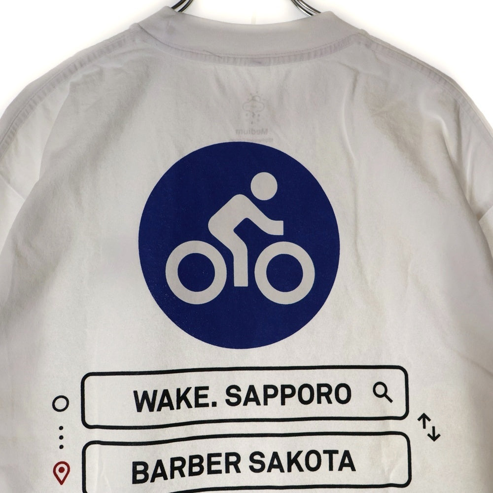 BBS BARBER SAKOTA(バーバーサコタ) ×WAKE SAPPORO bicycle route to wake Tshirt ウェイク札幌 バイシクルプリントTシャツ ホワイト