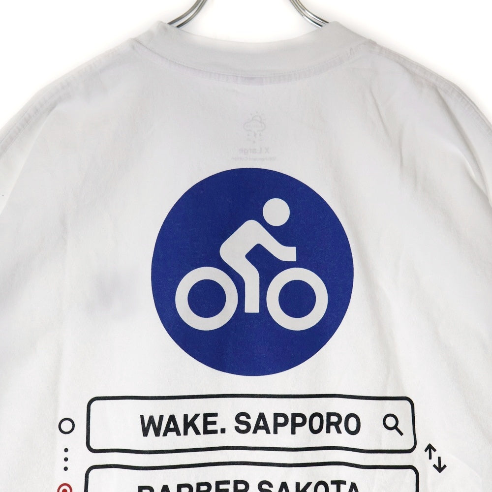 BBS BARBER SAKOTA(バーバーサコタ) ×WAKE SAPPORO bicycle route to wake Tshirt ウェイク札幌 バイシクルプリントTシャツ ホワイト