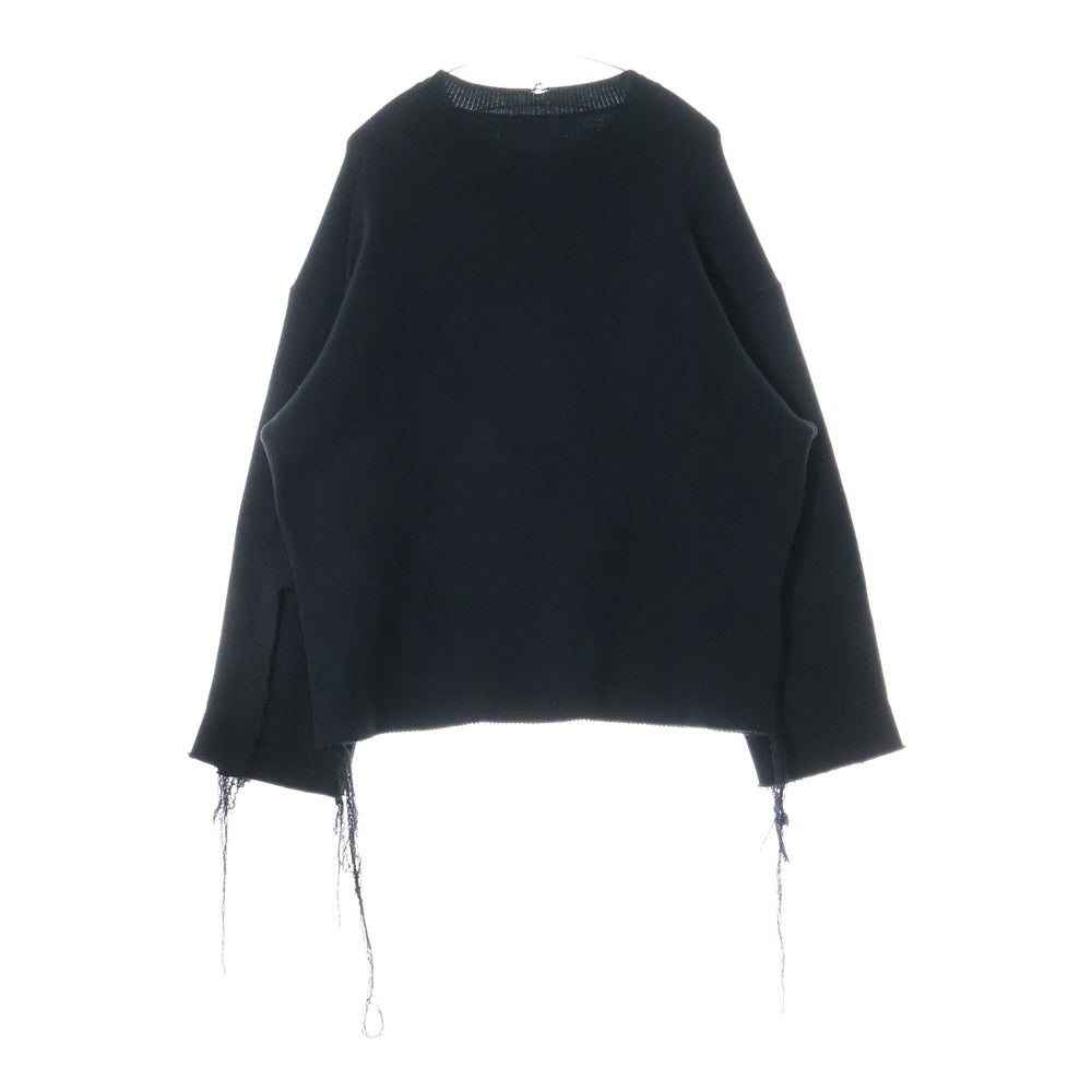 ALMOSTBLACK(オールモストブラック) フロントプリントパッチ ダメージ加工 コットンニット セーター ブラック 22SS-KT02