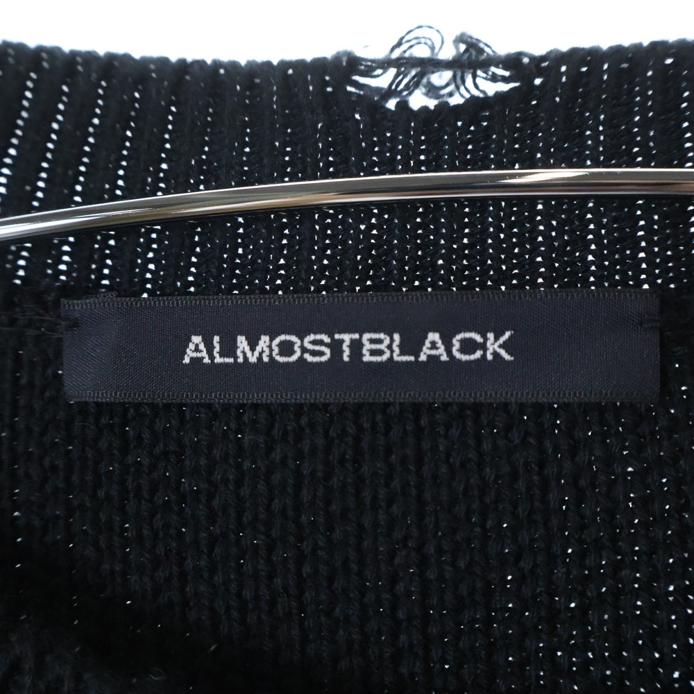 ALMOSTBLACK(オールモストブラック) フロントプリントパッチ ダメージ加工 コットンニット セーター ブラック 22SS-KT02