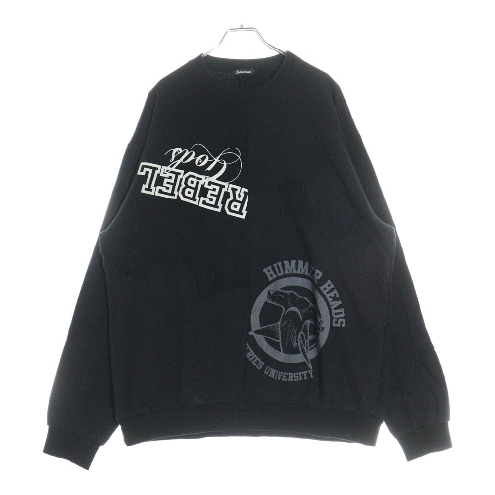 UNDERCOVER ISM(アンダーカバーイズム) 22SS SWEAT SHIRTS 再構築パッチワーク コットン クルーネック スウェット トレーナー ブラック UI1B4801