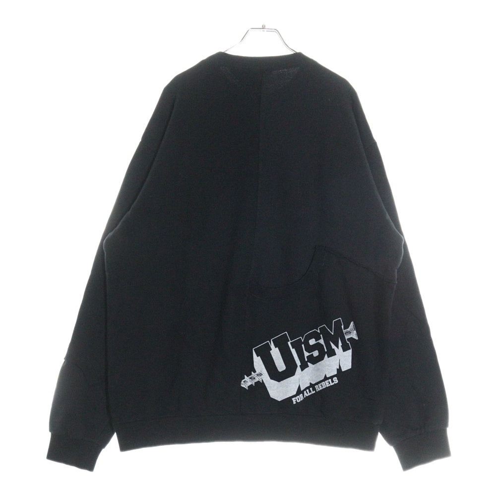 UNDERCOVER ISM(アンダーカバーイズム) 22SS SWEAT SHIRTS 再構築パッチワーク コットン クルーネック スウェット トレーナー ブラック UI1B4801