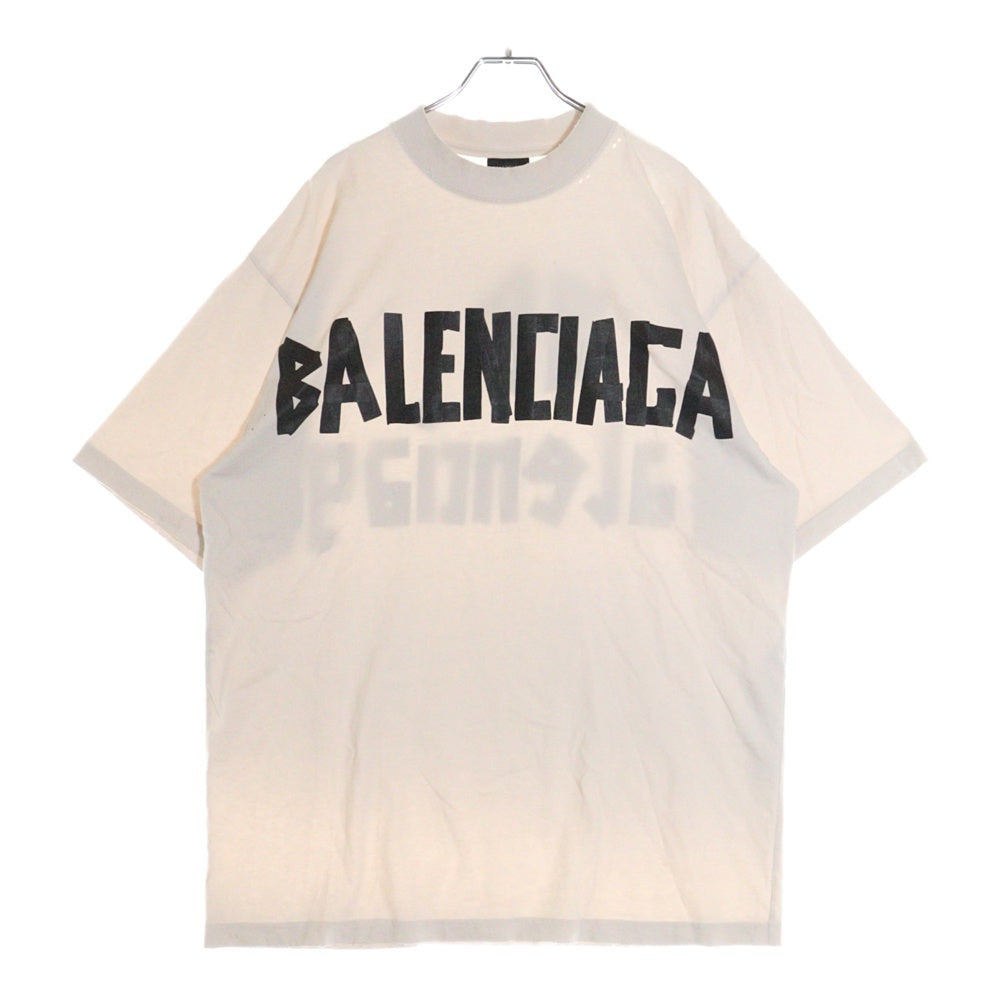 BALENCIAGA(バレンシアガ) 23SS TAPE MEDIUM FIT T-SHIRT ミディアムフィット ダメージ加工 テープロゴ クルーネック 半袖Tシャツ カットソー ホワイト 739784 TQVQ8