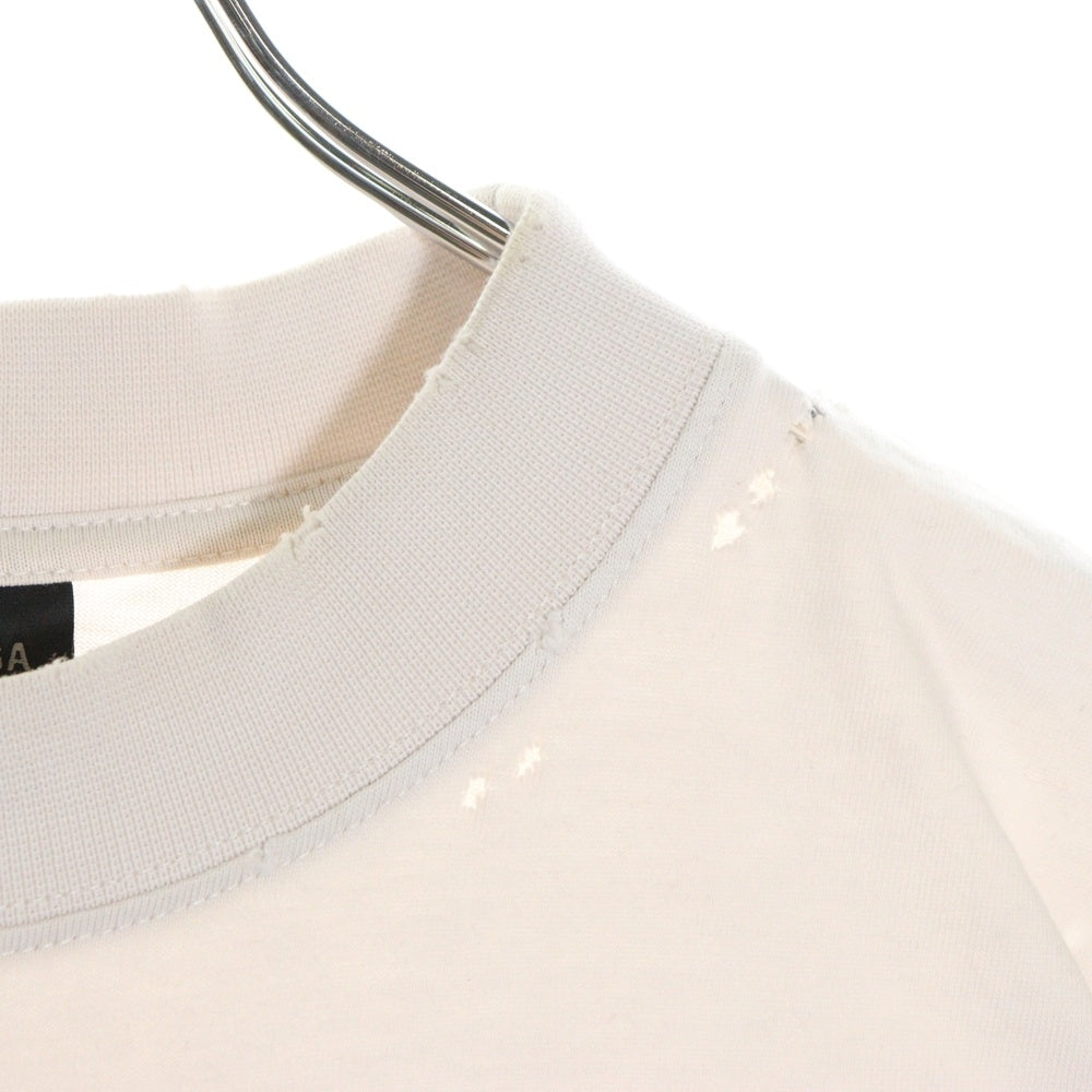 BALENCIAGA(バレンシアガ) 23SS TAPE MEDIUM FIT T-SHIRT ミディアムフィット ダメージ加工 テープロゴ クルーネック 半袖Tシャツ カットソー ホワイト 739784 TQVQ8