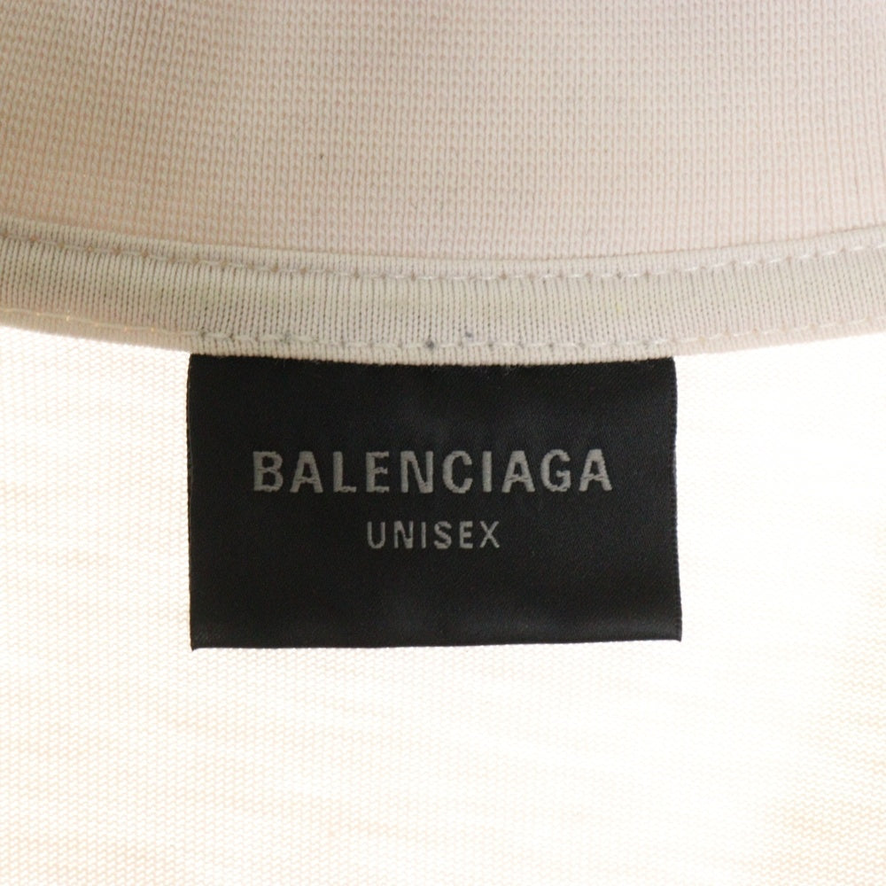 BALENCIAGA(バレンシアガ) 23SS TAPE MEDIUM FIT T-SHIRT ミディアムフィット ダメージ加工 テープロゴ クルーネック 半袖Tシャツ カットソー ホワイト 739784 TQVQ8