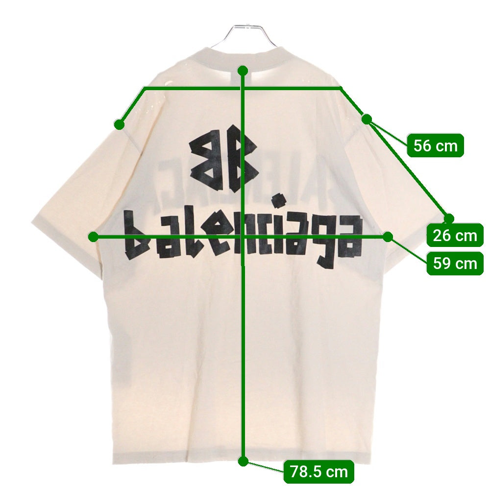 BALENCIAGA(バレンシアガ) 23SS TAPE MEDIUM FIT T-SHIRT ミディアムフィット ダメージ加工 テープロゴ クルーネック 半袖Tシャツ カットソー ホワイト 739784 TQVQ8