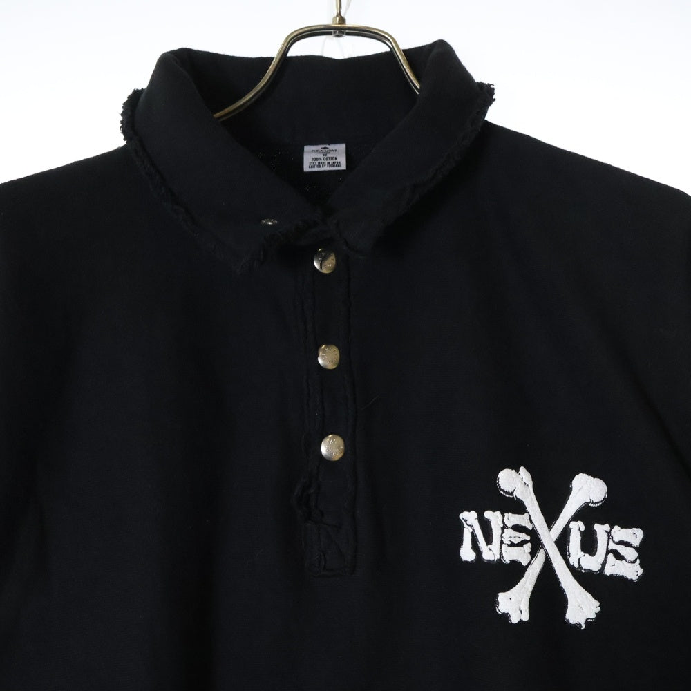 NEXUS7(ネクサスセブン) BONES SNAP PULLOVER 日本製 ボーンロゴ刺繍 襟付き スウェット トレーナー ブラック RTS-NNK-COB