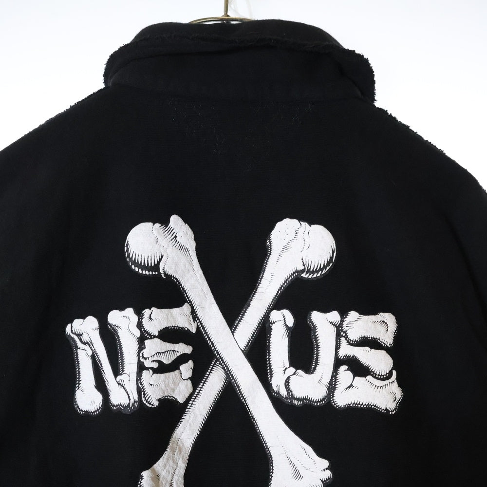 NEXUS7(ネクサスセブン) BONES SNAP PULLOVER 日本製 ボーンロゴ刺繍 襟付き スウェット トレーナー ブラック RTS-NNK-COB