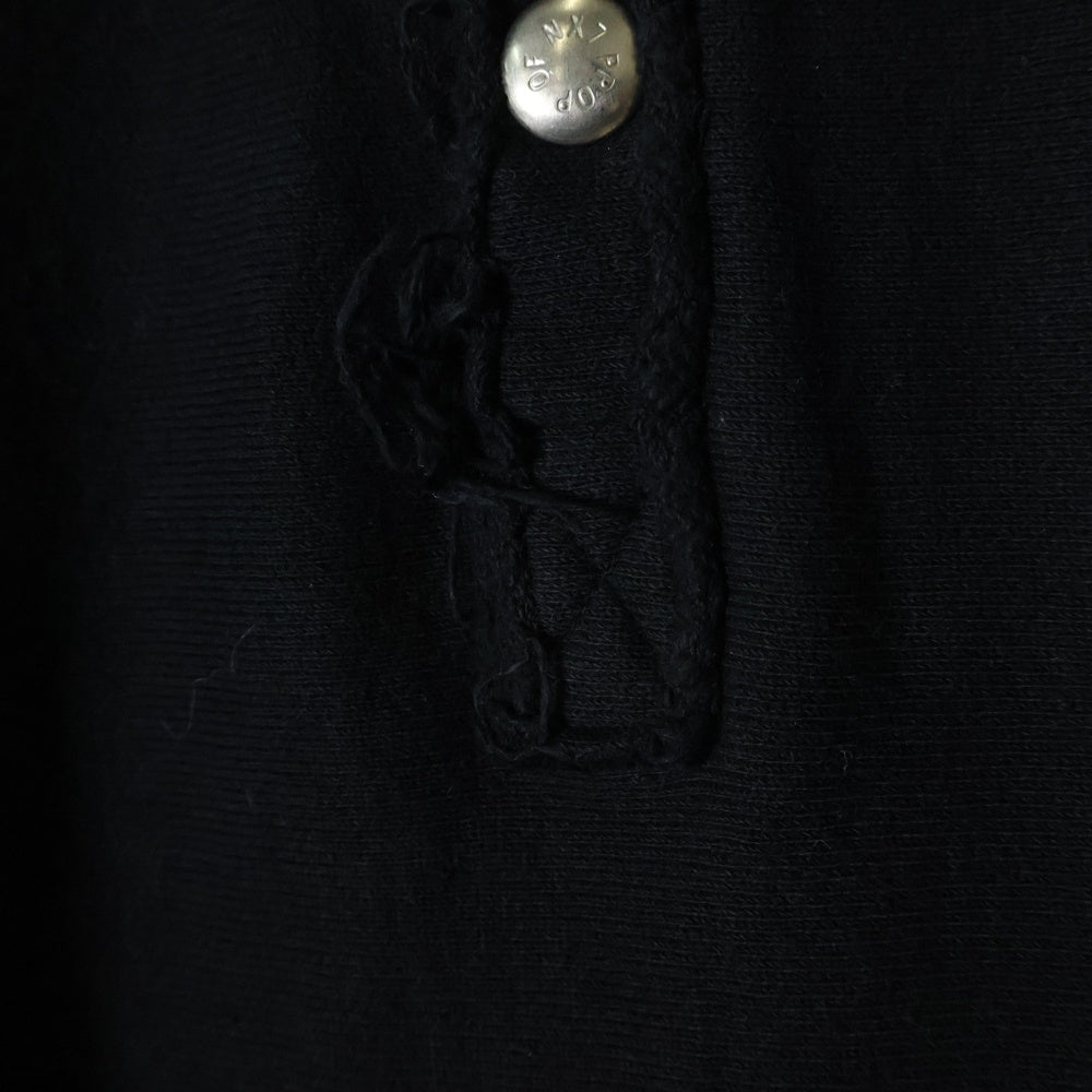 NEXUS7(ネクサスセブン) BONES SNAP PULLOVER 日本製 ボーンロゴ刺繍 襟付き スウェット トレーナー ブラック RTS-NNK-COB