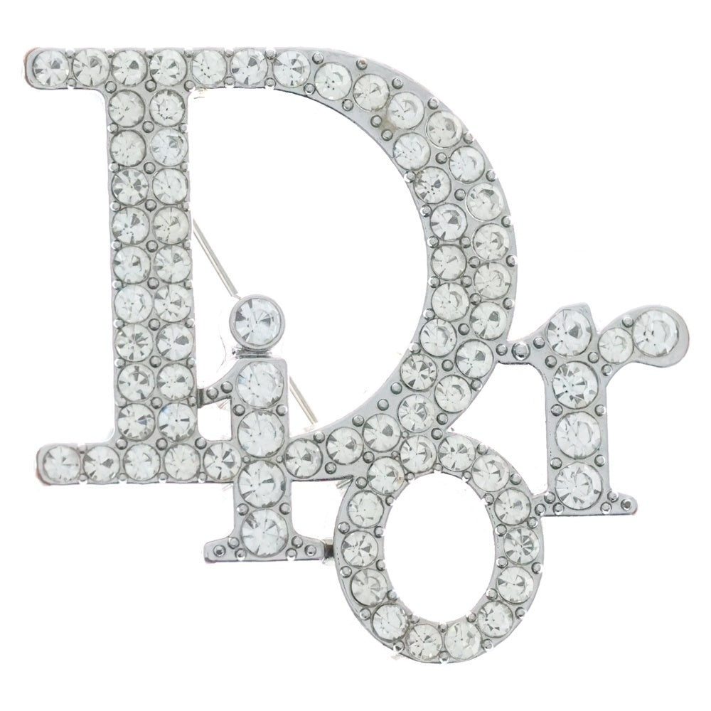 DIOR(ディオール) ラインストーン付き ロゴデザイン ブローチ シルバー