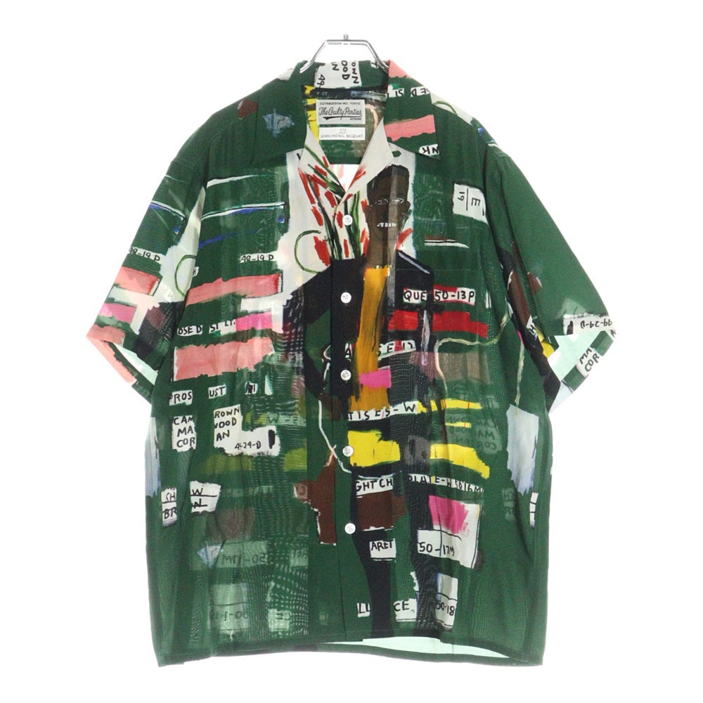 WACKO MARIA(ワコマリア) 21SS ×JEAN-MICHEL BASQUIAT HAWAIIAN SHIRT ジャン ミシェル バスキア 総柄 開襟 ハワイアンシャツ 半袖シャツ グリーン BASQUIAT-WM-HI05
