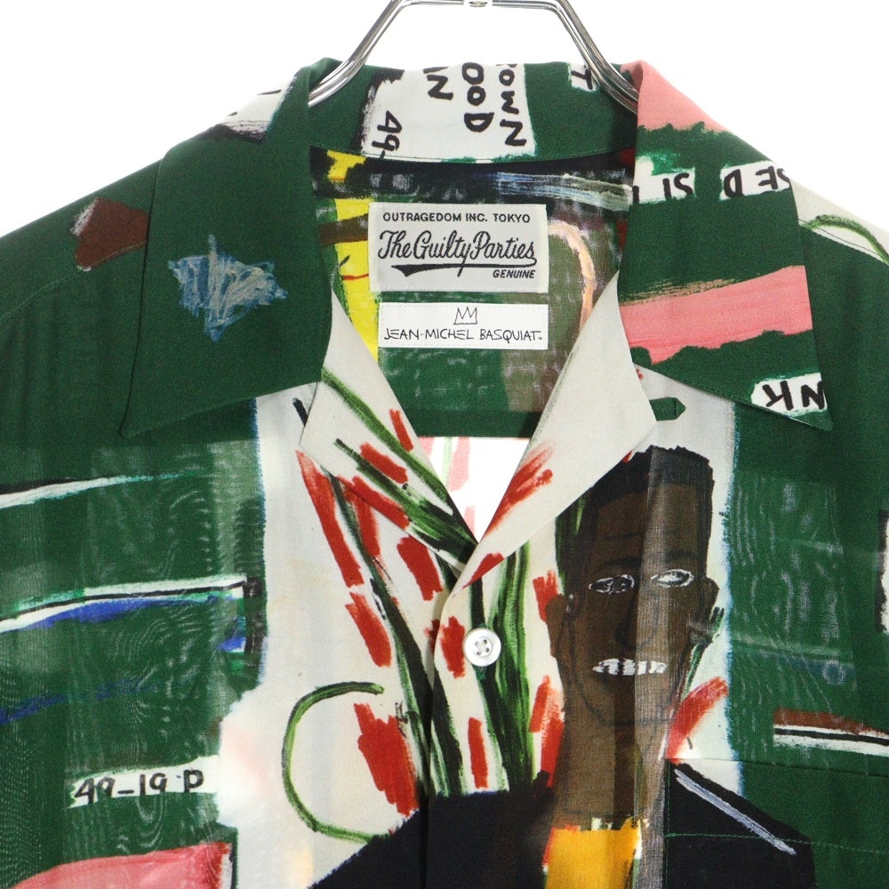 WACKO MARIA(ワコマリア) 21SS ×JEAN-MICHEL BASQUIAT HAWAIIAN SHIRT ジャン ミシェル バスキア 総柄 開襟 ハワイアンシャツ 半袖シャツ グリーン BASQUIAT-WM-HI05