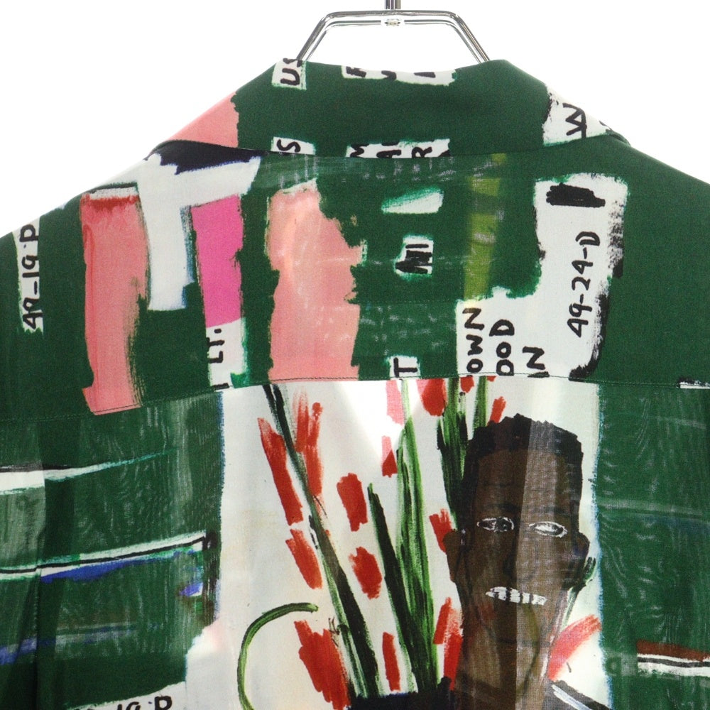 WACKO MARIA(ワコマリア) 21SS ×JEAN-MICHEL BASQUIAT HAWAIIAN SHIRT ジャン ミシェル バスキア 総柄 開襟 ハワイアンシャツ 半袖シャツ グリーン BASQUIAT-WM-HI05