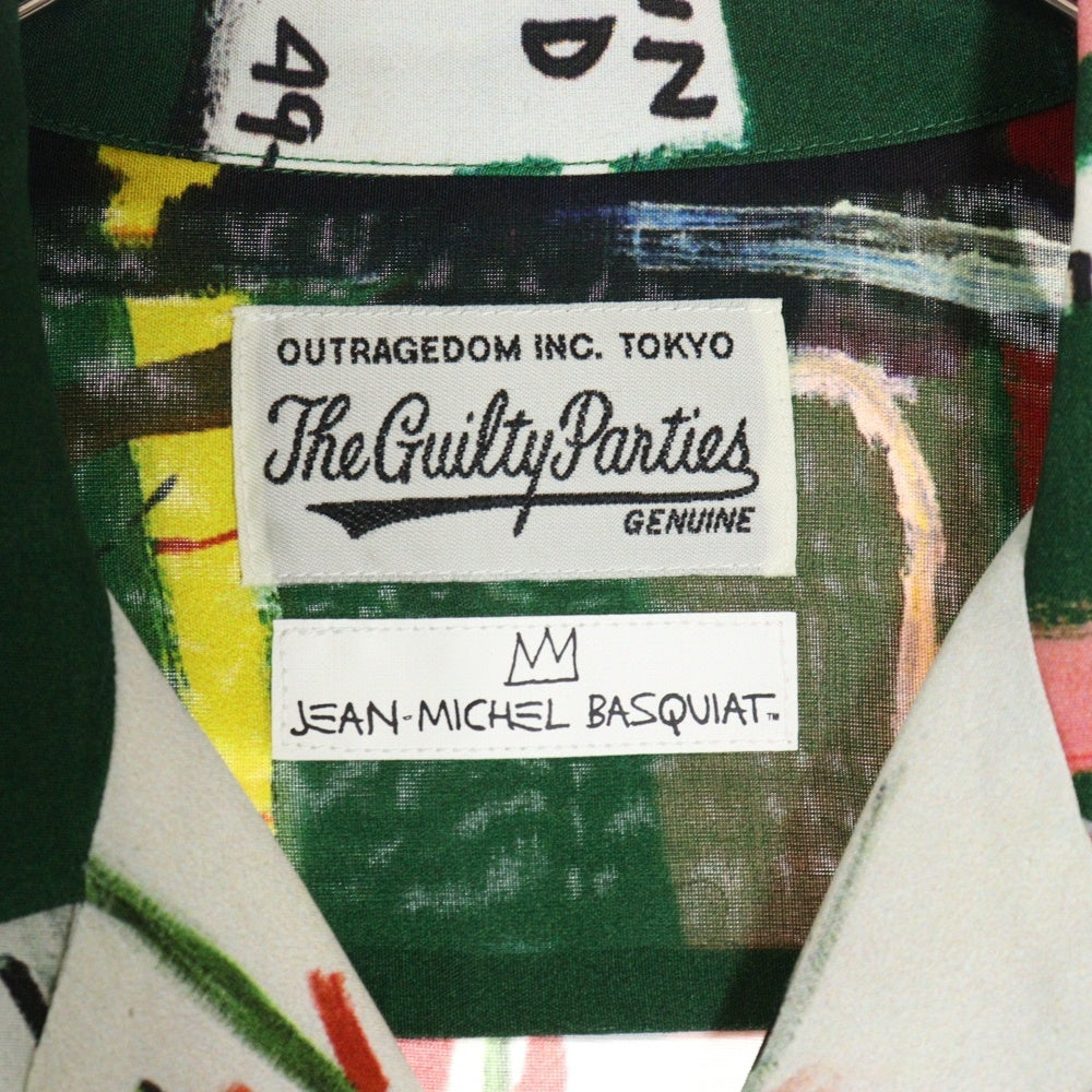 WACKO MARIA(ワコマリア) 21SS ×JEAN-MICHEL BASQUIAT HAWAIIAN SHIRT ジャン ミシェル バスキア 総柄 開襟 ハワイアンシャツ 半袖シャツ グリーン BASQUIAT-WM-HI05