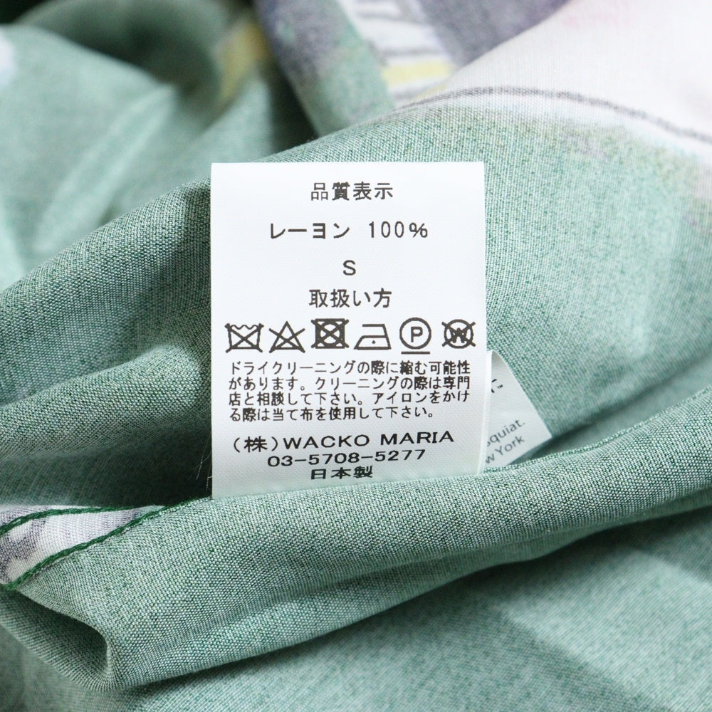 WACKO MARIA(ワコマリア) 21SS ×JEAN-MICHEL BASQUIAT HAWAIIAN SHIRT ジャン ミシェル バスキア 総柄 開襟 ハワイアンシャツ 半袖シャツ グリーン BASQUIAT-WM-HI05