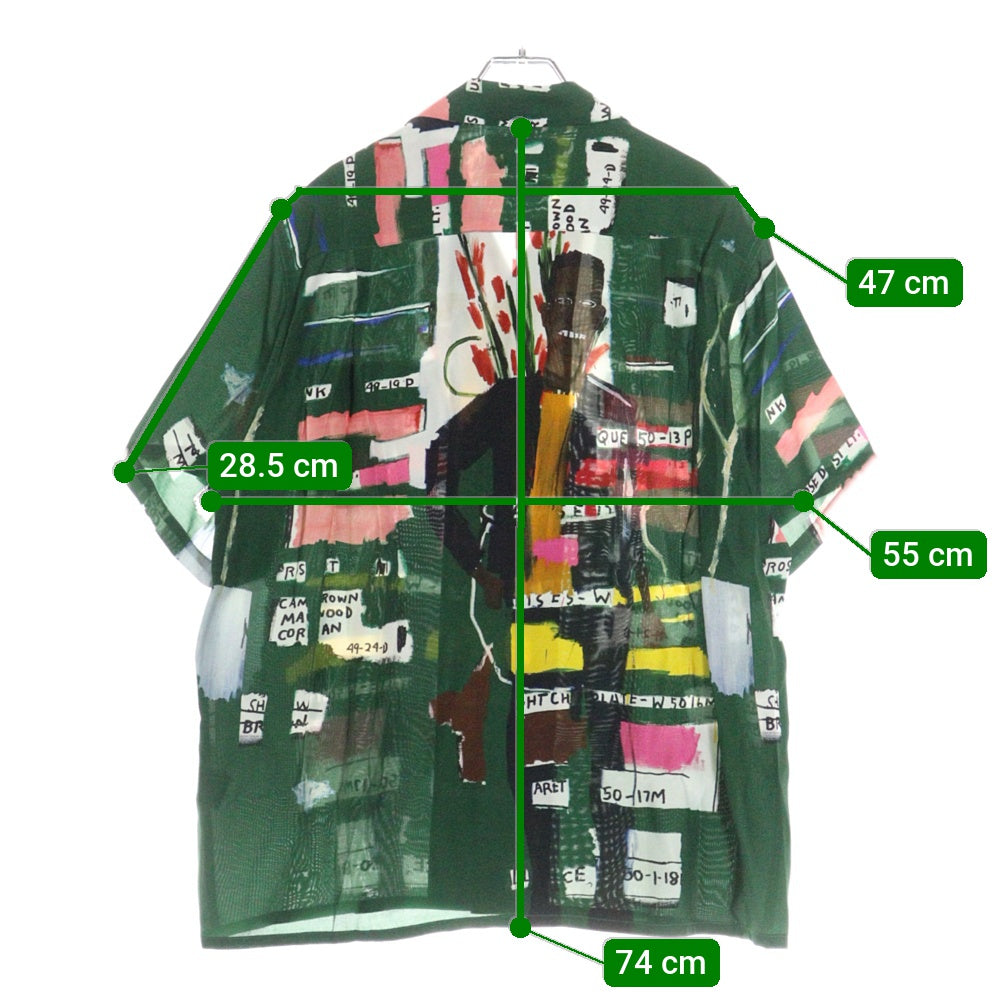 WACKO MARIA(ワコマリア) 21SS ×JEAN-MICHEL BASQUIAT HAWAIIAN SHIRT ジャン ミシェル バスキア 総柄 開襟 ハワイアンシャツ 半袖シャツ グリーン BASQUIAT-WM-HI05
