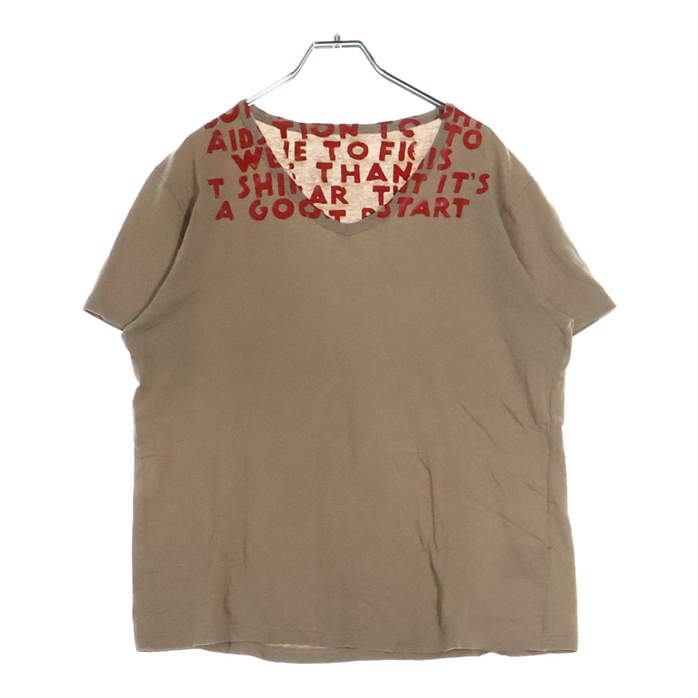 Maison Martin Margiela(メゾンマルタンマルジェラ) 08AW AIDS LOGO Tee エイズ ロゴプリント Vネック半袖Tシャツ カットソー ブラウン/レッド ここのえ期