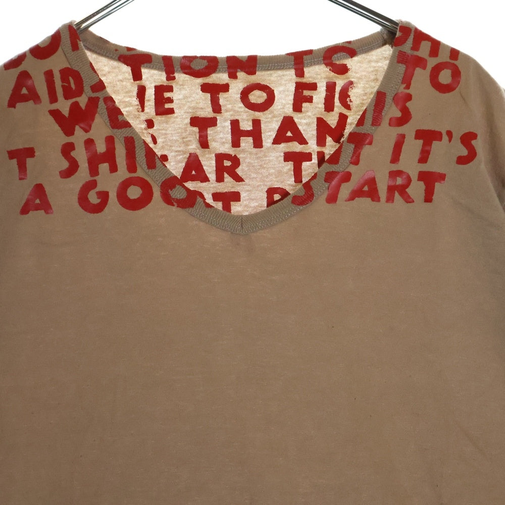 Maison Martin Margiela(メゾンマルタンマルジェラ) 08AW AIDS LOGO Tee エイズ ロゴプリント Vネック半袖Tシャツ カットソー ブラウン/レッド ここのえ期