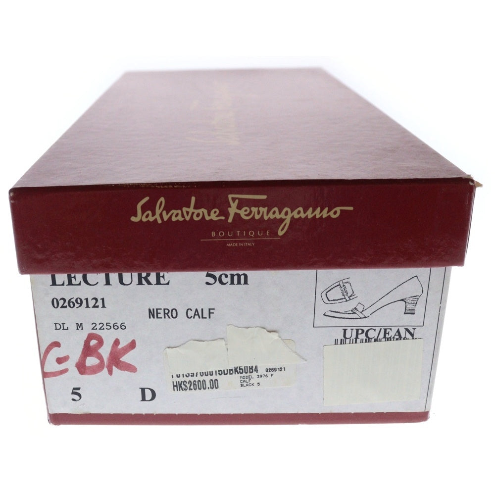 Salvatore Ferragamo(サルヴァトーレ フェラガモ) バックル スタックドヒール レザー ローファー レディース ブラック