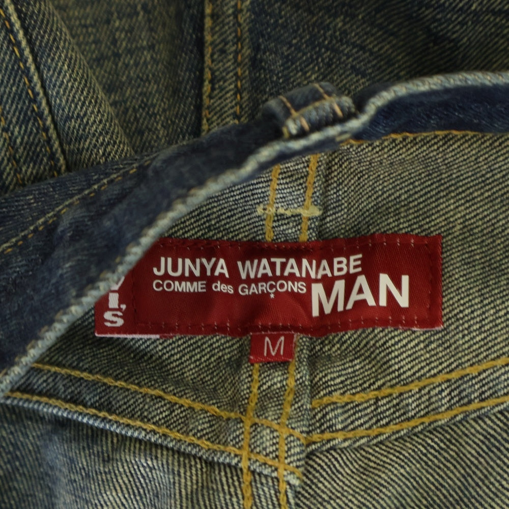 JUNYA WATANABE COMME des GARCONS(ジュンヤワタナベ コムデギャルソン) 08SS AD2007 ×LEVI'S リーバイス パッチワーク 革パッチ ボタンフライ ハーフデニムパンツ インディゴ/ベージュ WA-P203