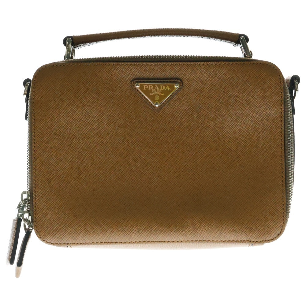 PRADA(プラダ) 2WAY ブリック サフィアーノ トライアングルロゴ 三角プレート ショルダー ハンドバッグ ブラウン 2VH069
