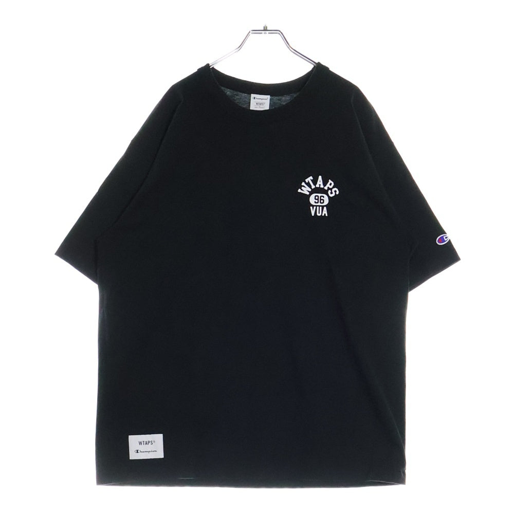 CHAMPION(チャンピオン) ×WTAPS Academy S/S Cotton ダブルタップス アカデミー カレッジロゴ プリント クルーネック 半袖 Tシャツ カットソー ブラック C8-B363
