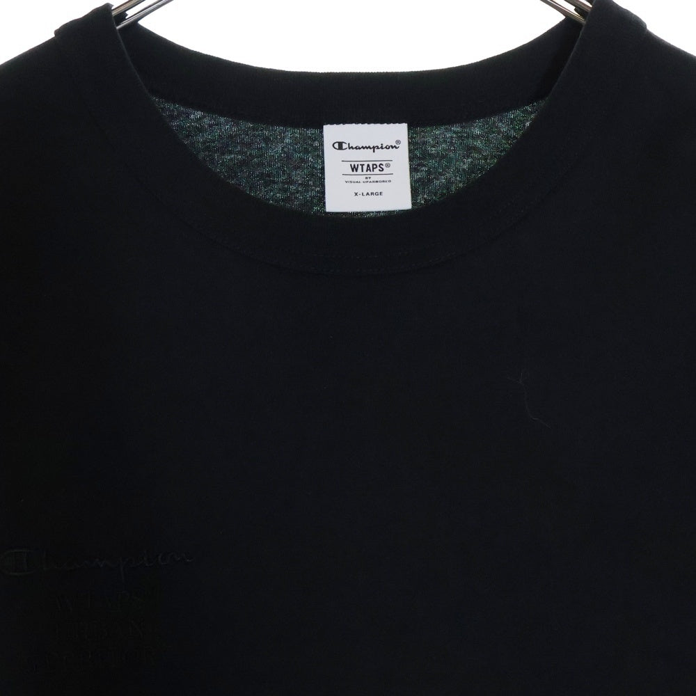 CHAMPION(チャンピオン) ×WTAPS Academy S/S T-Shirts ダブルタップス アカデミー ロゴ エンブロイダリー クルーネック 半袖 Tシャツ カットソー ブラック C8-Z351