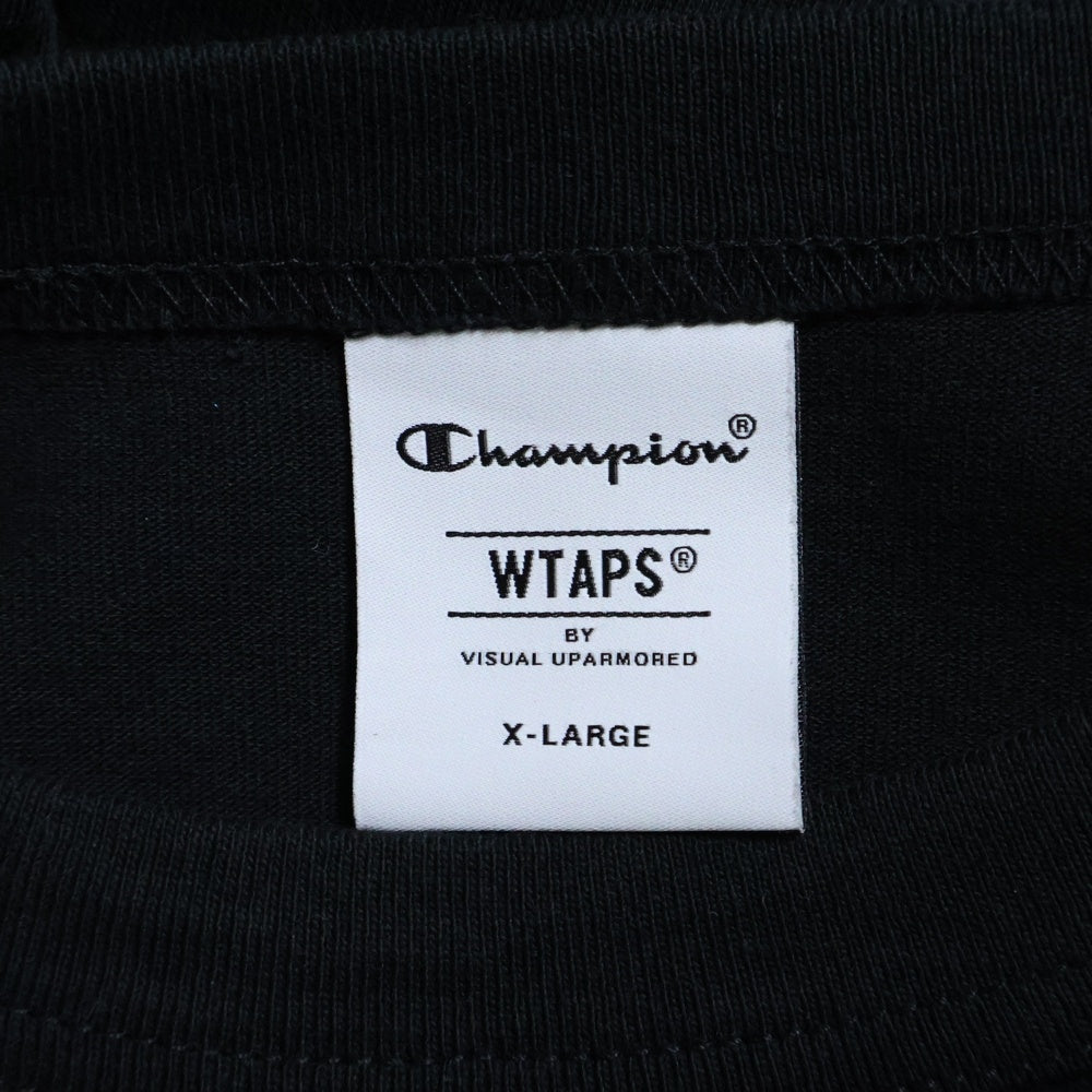 CHAMPION(チャンピオン) ×WTAPS Academy S/S T-Shirts ダブルタップス アカデミー ロゴ エンブロイダリー クルーネック 半袖 Tシャツ カットソー ブラック C8-Z351