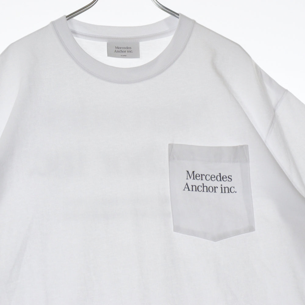Mercedes Anchor Inc.(メルセデスアンカーインク) パッチポケット ロゴ プリント クルーネック コットン 半袖 Tシャツ カットソー ホワイト