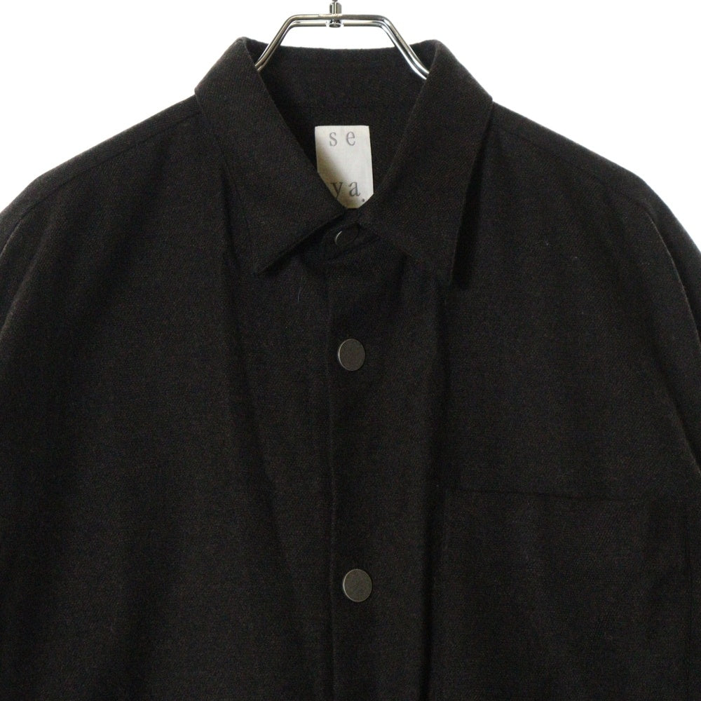 seya.(セヤ) ETERNAL SHIRT FINE GRAINED TWEED ファイングライン ツイード エターナル 長袖シャツ ブラウン SG01001F107