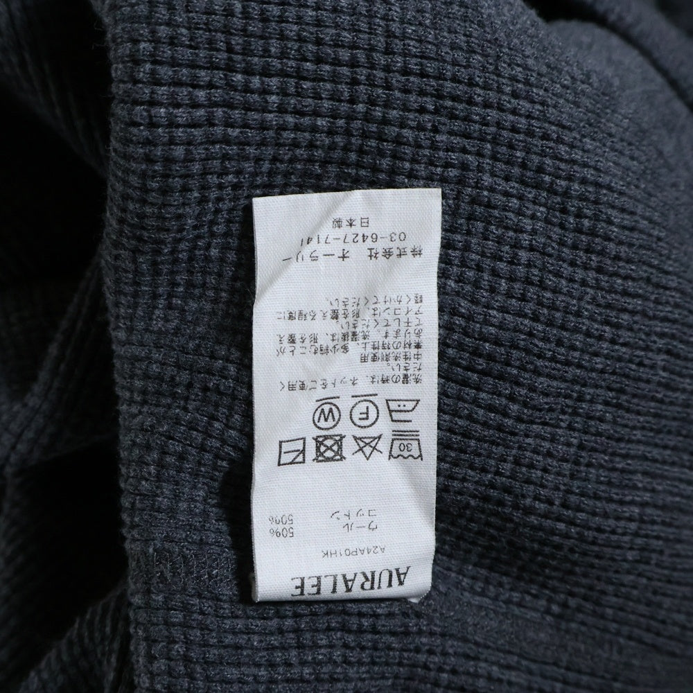 AURALEE(オーラリー) 24AW WOOL COTTON THERMAL P/O ウールコットン サーマル クルーネック 長袖ニット セーター グレー A24AP01HK