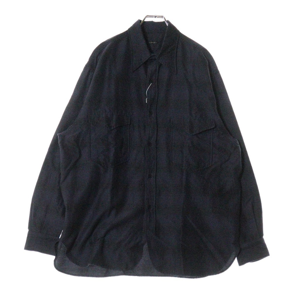 COMOLI(コモリ) 21AW ウールシルク チェック柄 長袖ワークシャツ ネイビー U03-02010