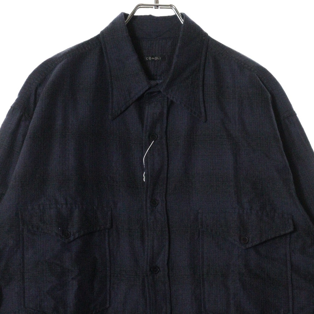 COMOLI(コモリ) 21AW ウールシルク チェック柄 長袖ワークシャツ ネイビー U03-02010