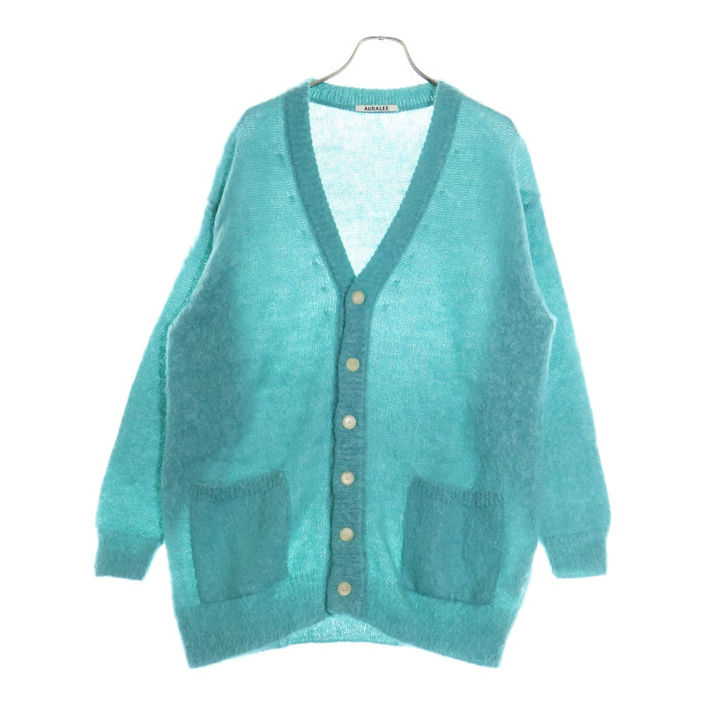 AURALEE(オーラリー) 22AW BRUSHED SUPER KID MOHAIR KNIT LONG CARDIGAN ブラッシュドスーパーキッドモヘア ニット ロングカーディガン ターコイズブルー A22AC03KM