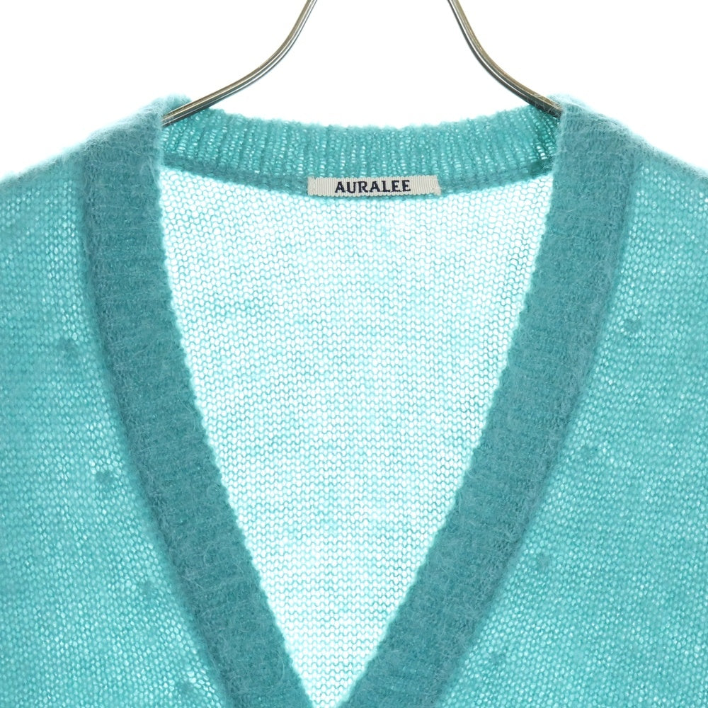 AURALEE(オーラリー) 22AW BRUSHED SUPER KID MOHAIR KNIT LONG CARDIGAN ブラッシュドスーパーキッドモヘア ニット ロングカーディガン ターコイズブルー A22AC03KM