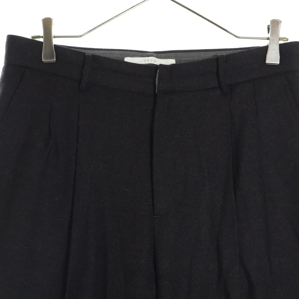 seya.(セヤ) TRAVEL PANTS FINE GRAINED TWEED ファイングライン ツイード トラベル ワンタック スラックスパンツ ブラウン