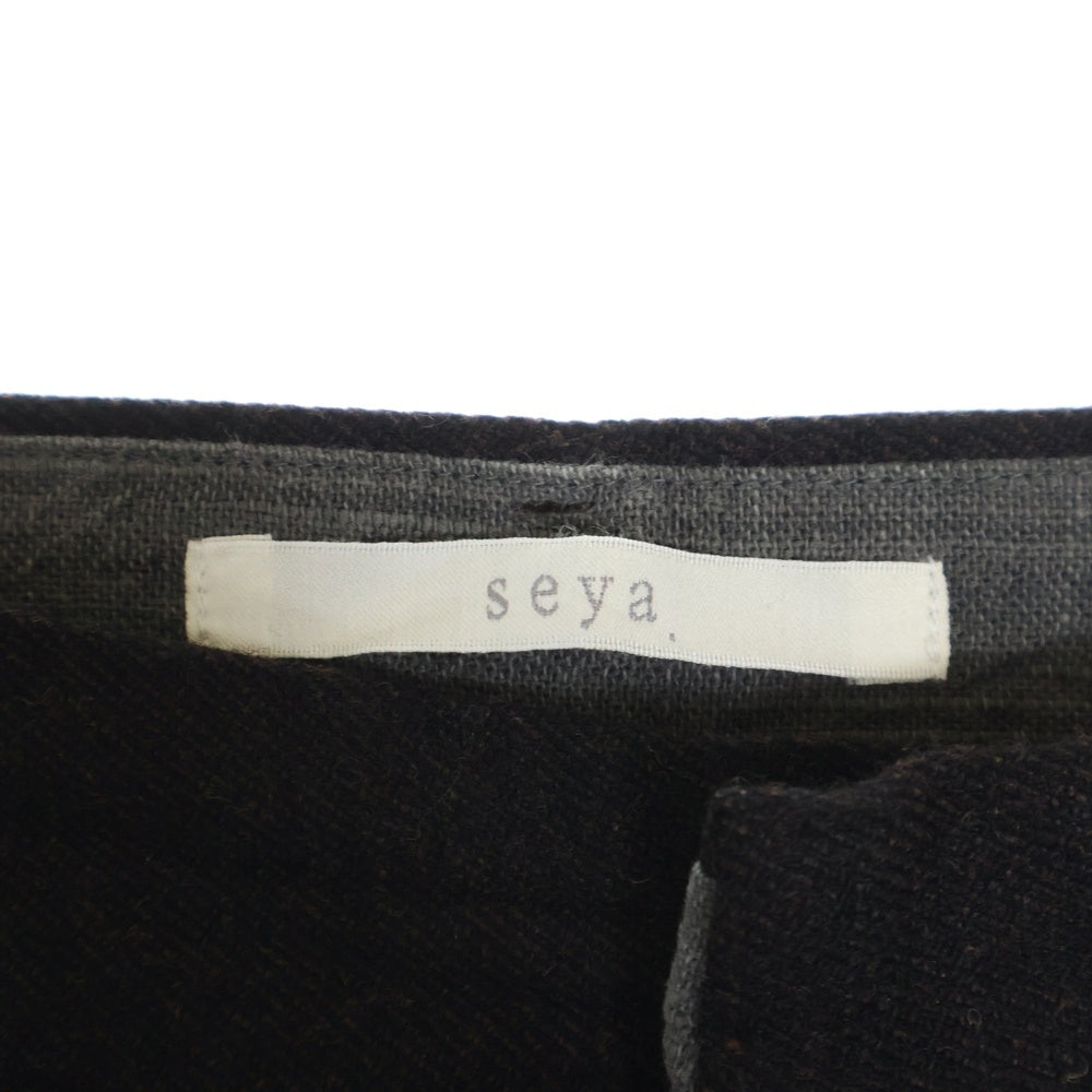 seya.(セヤ) TRAVEL PANTS FINE GRAINED TWEED ファイングライン ツイード トラベル ワンタック スラックスパンツ ブラウン