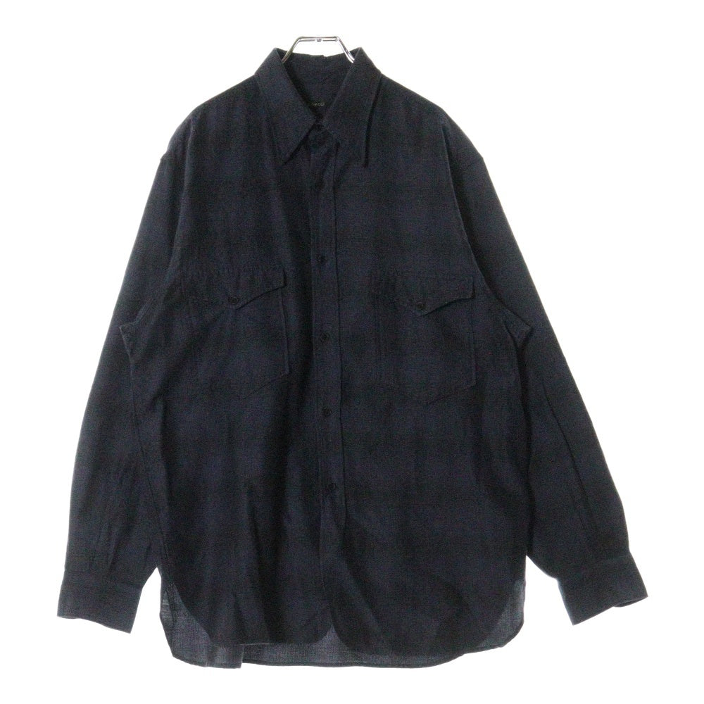 COMOLI(コモリ) 21AW ウールシルク チェック柄 長袖ワークシャツ ネイビー U03-02010