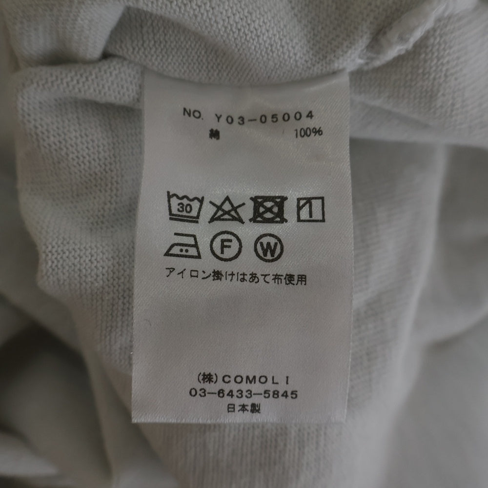 COMOLI(コモリ) 23AW コットン フットボール クルーネック長袖Tシャツ カットソー ホワイト Y03-05004