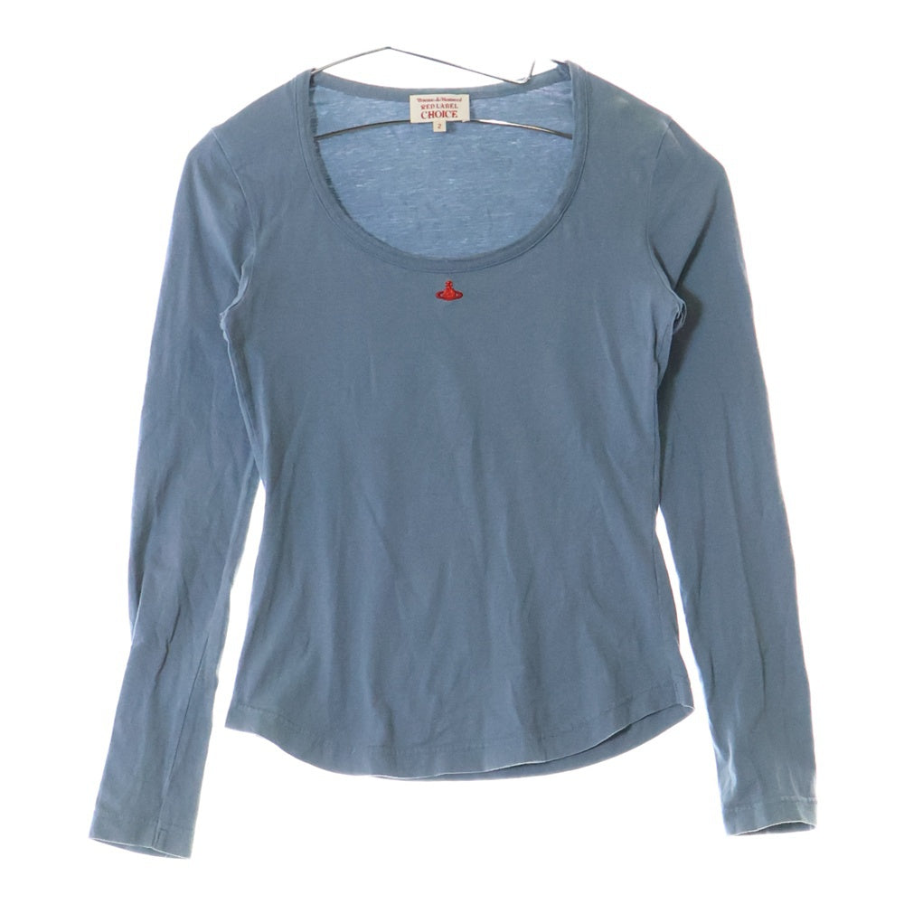 Vivienne Westwood Red Label(ヴィヴィアンウエストウッドレッドレーベル) センター ロゴ エンブロイダリー Uネック ロングスリーブ コットン 長袖 Tシャツ カットソー レディース ブルー