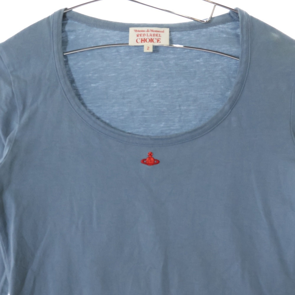 Vivienne Westwood Red Label(ヴィヴィアンウエストウッドレッドレーベル) センター ロゴ エンブロイダリー Uネック ロングスリーブ コットン 長袖 Tシャツ カットソー レディース ブルー