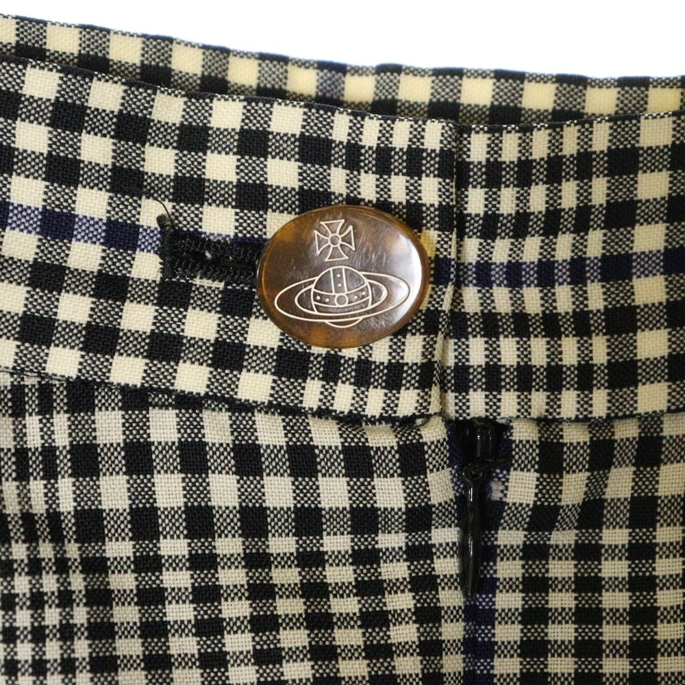 Vivienne Westwood Red Label(ヴィヴィアンウエストウッドレッドレーベル) ギンガムチェック ウール サイドジップ オーブボタン ミニ タイトスカート レディース ブラック/ホワイト
