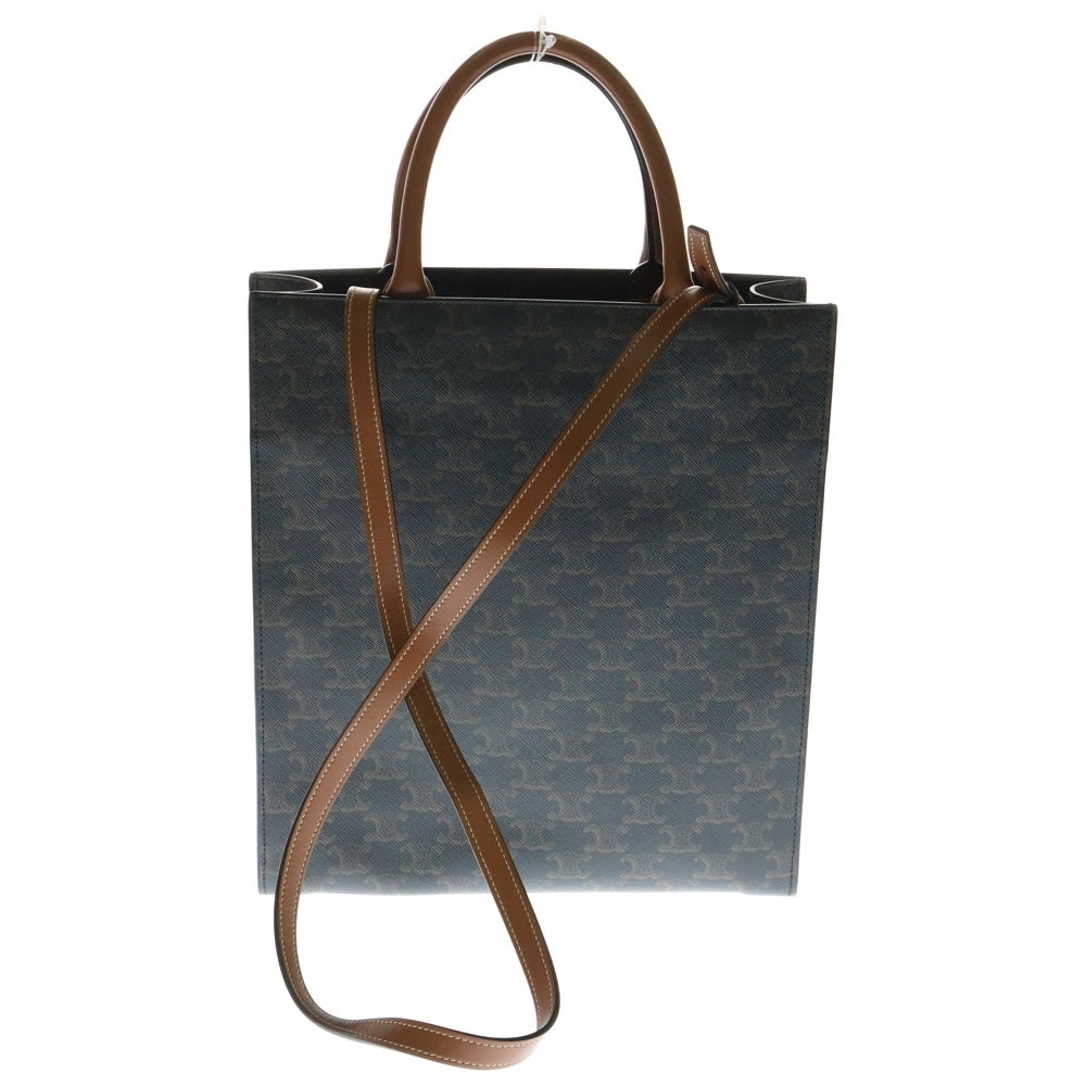 CELINE(セリーヌ) Small Cabas Vertical スモール バーティカル カバ トリオンフ キャンバス カーフスキン ショルダー トートバッグ レディース ブラウン 191542BZK.04LU