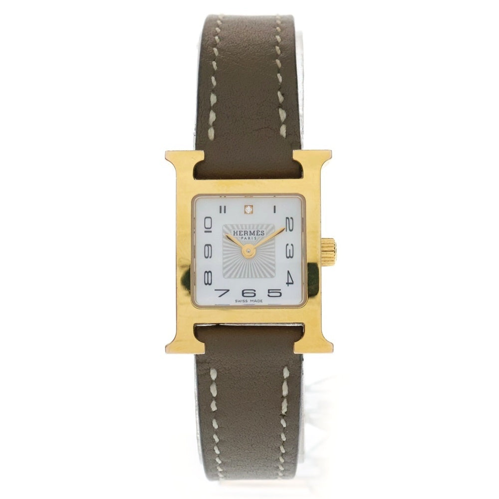 HERMES(エルメス) Hウォッチ ミニ ドゥブルトゥール クォーツ レザーバックル 腕時計 レディース ゴールド/ベージュ HH1.102 D刻印