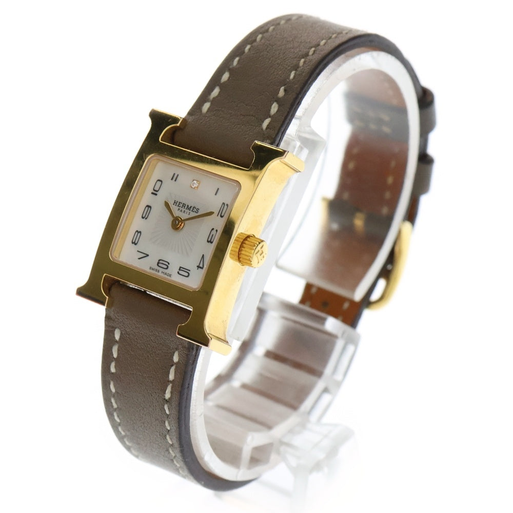 HERMES(エルメス) Hウォッチ ミニ ドゥブルトゥール クォーツ レザーバックル 腕時計 レディース ゴールド/ベージュ HH1.102 D刻印
