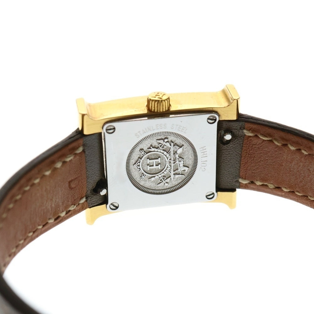 HERMES(エルメス) Hウォッチ ミニ ドゥブルトゥール クォーツ レザーバックル 腕時計 レディース ゴールド/ベージュ HH1.102 D刻印