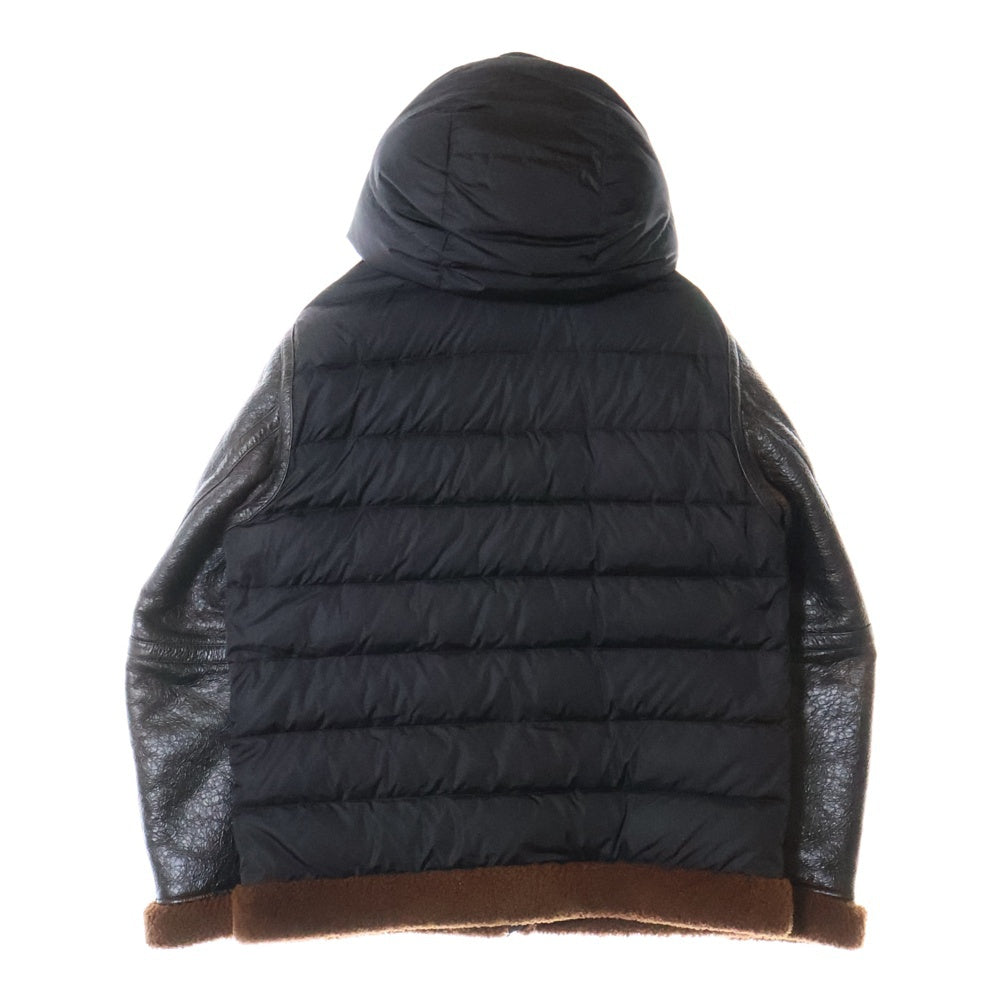 MONCLER(モンクレール) 18AW ARMAND GIUBBOTTO アルマンド ムートンデザイン バックナイロン フーデッド ダウンジャケット ブラック/ブラウン D20914034885 50992