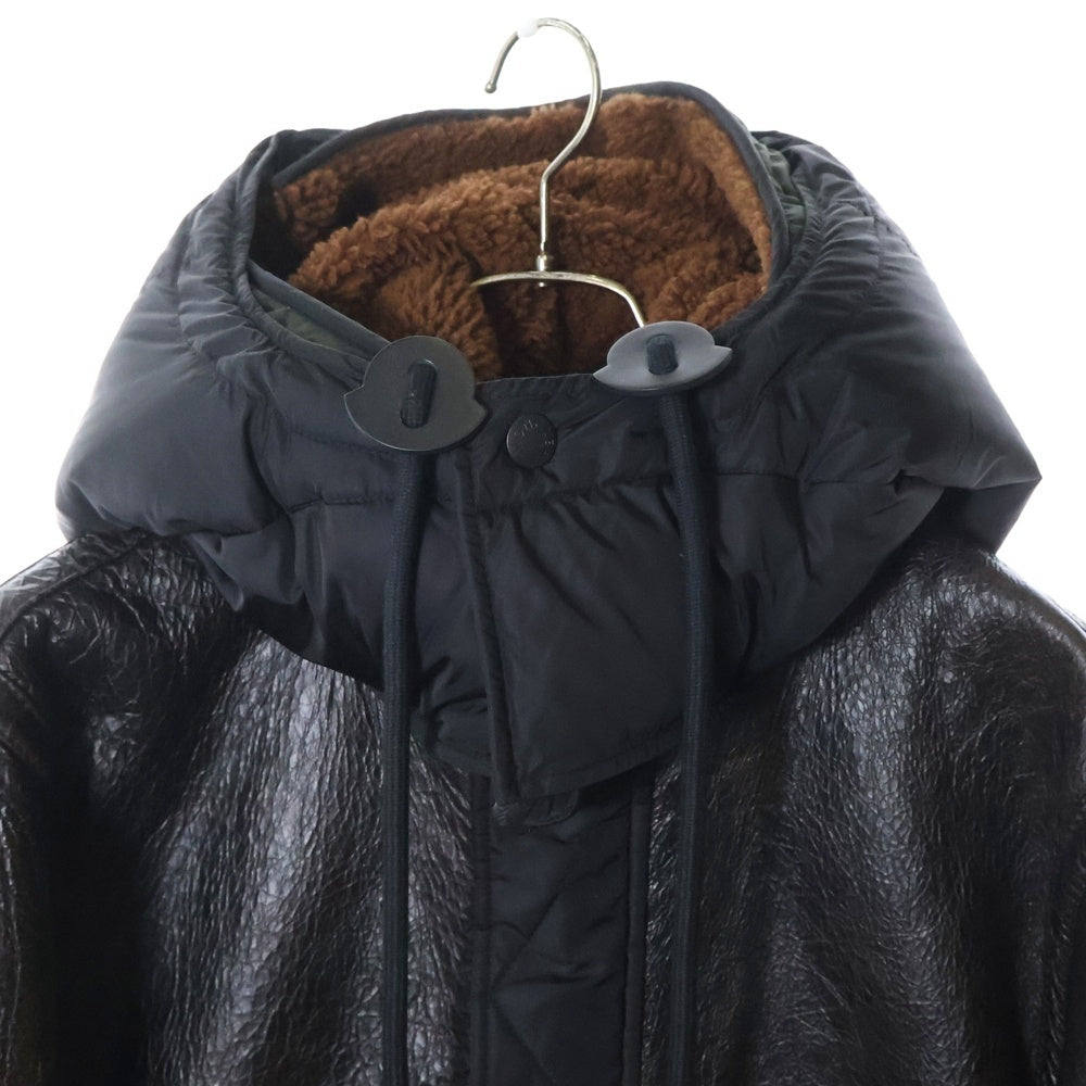MONCLER(モンクレール) 18AW ARMAND GIUBBOTTO アルマンド ムートンデザイン バックナイロン フーデッド ダウンジャケット ブラック/ブラウン D20914034885 50992