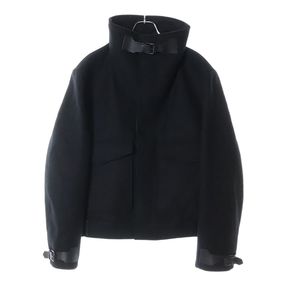 Salvatore Ferragamo(サルヴァトーレ フェラガモ) スタンドカラー レザー切替 ウール ジップアップジャケット ブルゾン ブラック